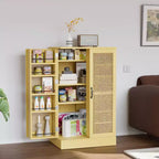 Mobile dispensa, mobiletto da cucina in rattan con 2 ante e ripiani regolabili, armadio autoportante per alimenti da 103 cm di altezza per sala da pranzo