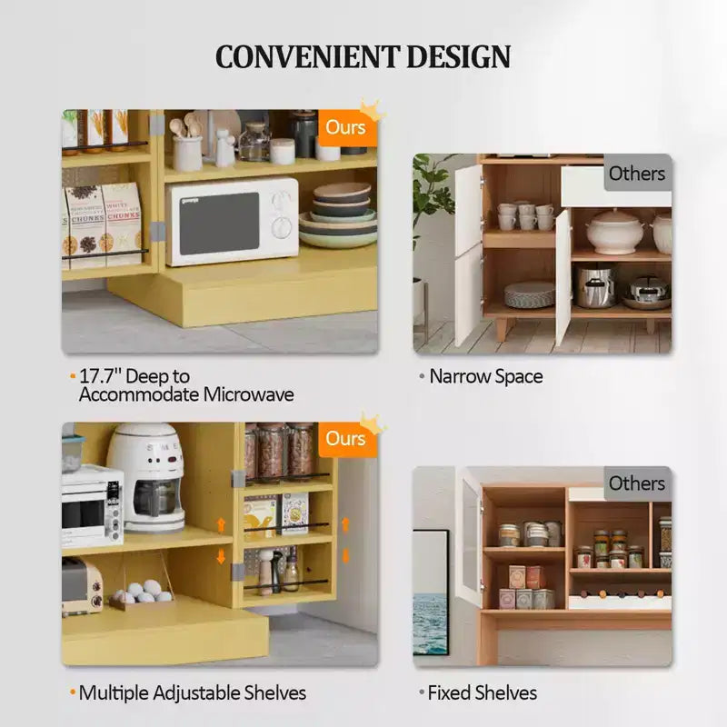 Mobile dispensa, mobiletto da cucina in rattan con 2 ante e ripiani regolabili, armadio autoportante per alimenti da 103 cm di altezza per sala da pranzo