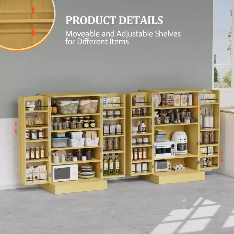 Mobile dispensa, mobiletto da cucina in rattan con 2 ante e ripiani regolabili, armadio autoportante per alimenti da 103 cm di altezza per sala da pranzo