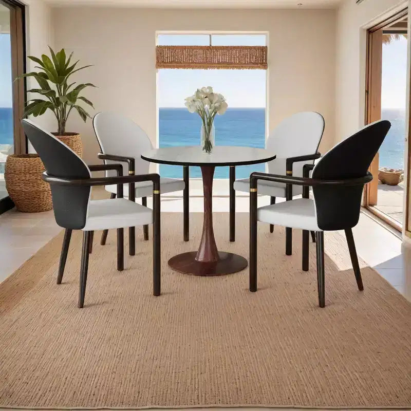 Tavolo da pranzo rotondo Bristol, piano in MDF con base a piedistallo in acciaio e legno di noce, tavolo d'accento moderno per cucina e sala da pranzo per piccoli spazi
