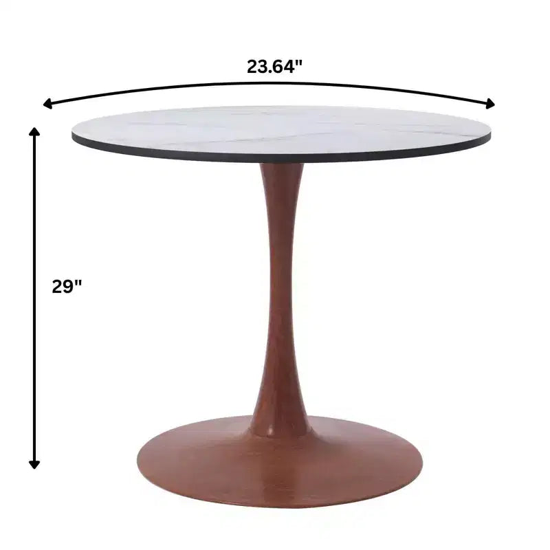 Tavolo da pranzo rotondo Bristol, piano in MDF con base a piedistallo in acciaio e legno di noce, tavolo d'accento moderno per cucina e sala da pranzo per piccoli spazi