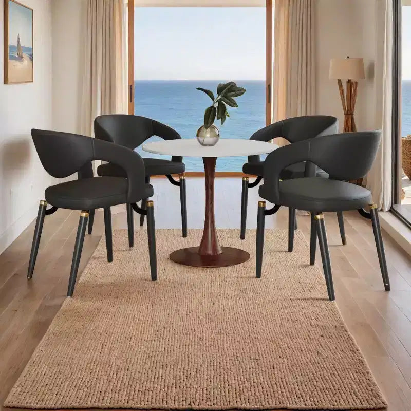 Tavolo da pranzo rotondo Bristol, piano in MDF con base a piedistallo in acciaio e legno di noce, tavolo d'accento moderno per cucina e sala da pranzo per piccoli spazi