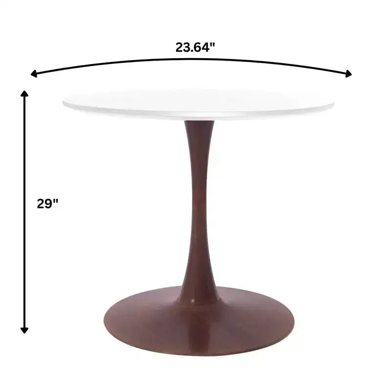 Tavolo da pranzo rotondo Bristol, piano in MDF con base a piedistallo in acciaio e legno di noce, tavolo d'accento moderno per cucina e sala da pranzo per piccoli spazi
