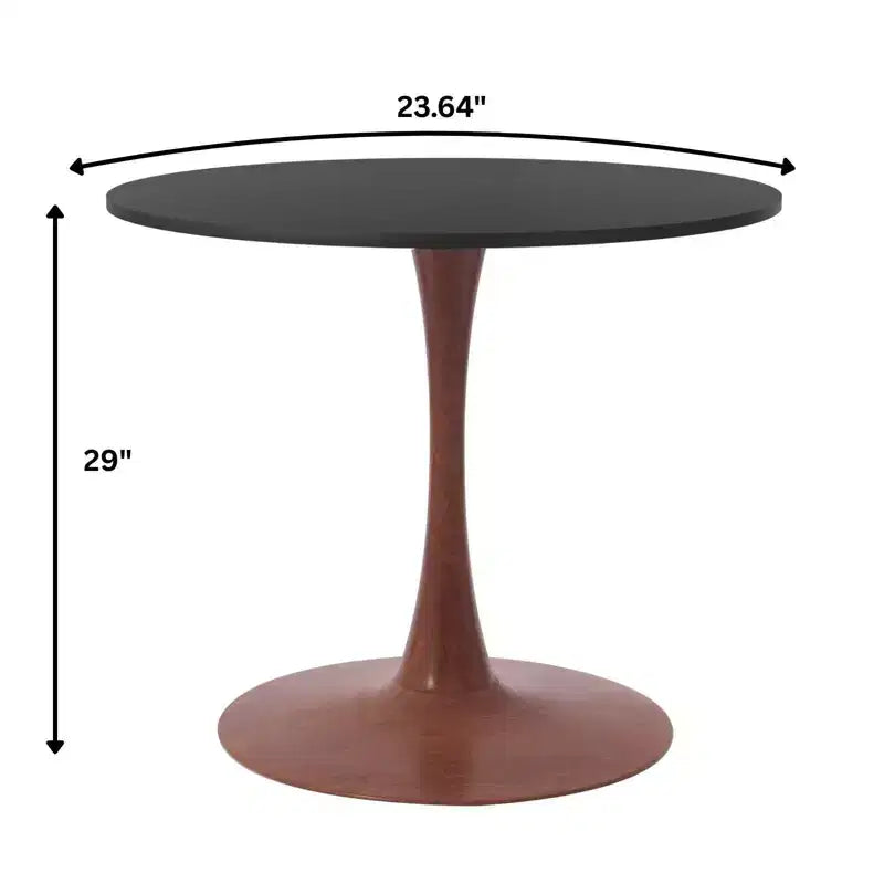 Tavolo da pranzo rotondo Bristol, piano in MDF con base a piedistallo in acciaio e legno di noce, tavolo d'accento moderno per cucina e sala da pranzo per piccoli spazi