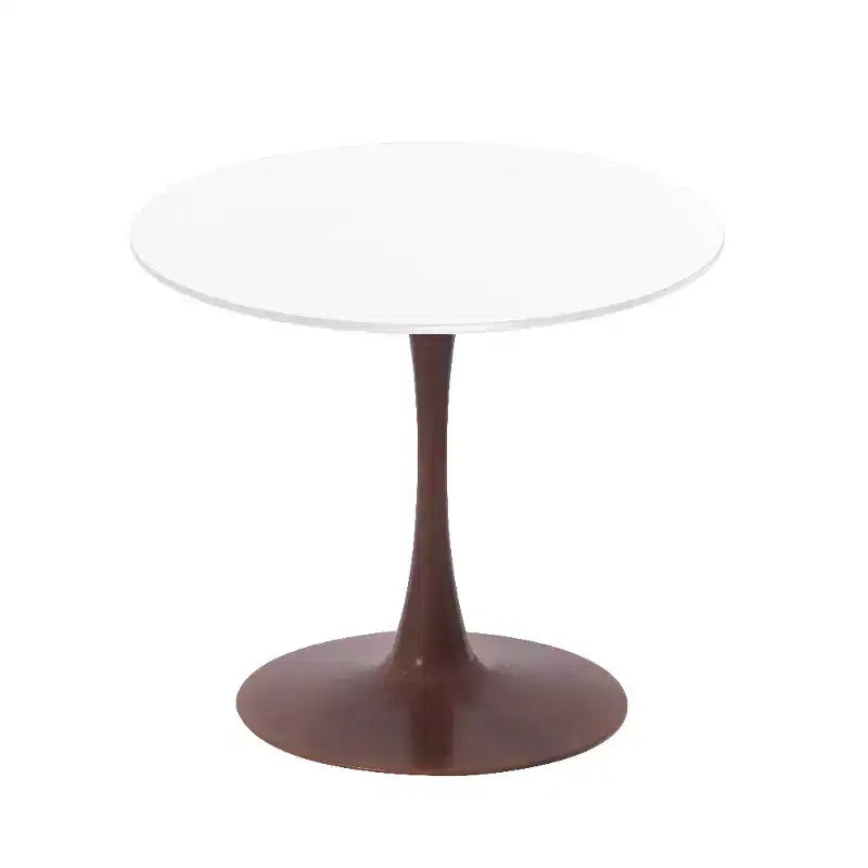 Tavolo da pranzo rotondo Bristol, piano in MDF con base a piedistallo in acciaio e legno di noce, tavolo d'accento moderno per cucina e sala da pranzo per piccoli spazi