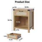 Comodino con cassetto, comodino moderno di metà secolo C con dettagli in rattan e ferro in stile Boho, contenitore compatto per camera da letto
