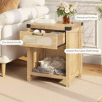Comodino con cassetto, comodino moderno di metà secolo C con dettagli in rattan e ferro in stile Boho, contenitore compatto per camera da letto