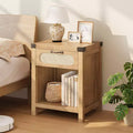 Comodino con cassetto, comodino moderno di metà secolo C con dettagli in rattan e ferro in stile Boho, contenitore compatto per camera da letto