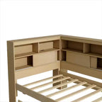 Divano letto singolo in legno con mensole portaoggetti e letto estraibile