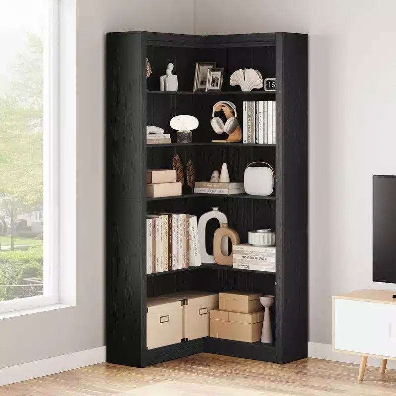Libreria alta 180 cm, libreria industriale a 6 ripiani con struttura in metallo resistente, scaffali portaoggetti in stile rustico