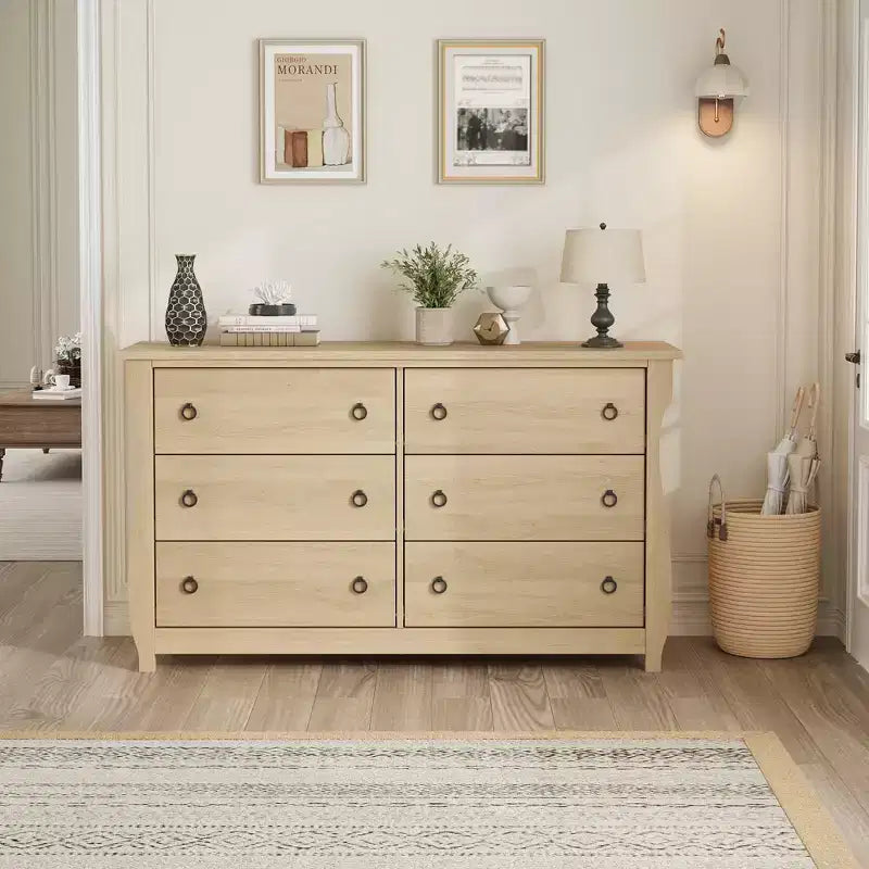 Comò a 6 cassetti per camera da letto, Comò largo 120 cm con cassetti per riporre oggetti, Comò in legno autoportante per soggiorno