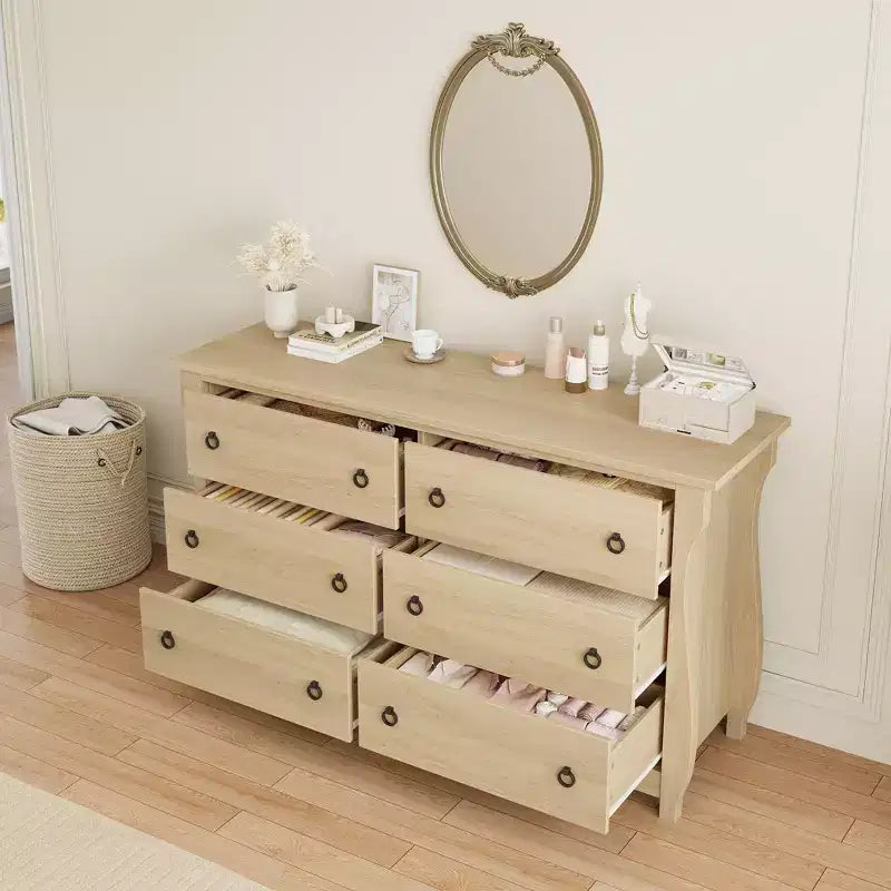 Comò a 6 cassetti per camera da letto, Comò largo 120 cm con cassetti per riporre oggetti, Comò in legno autoportante per soggiorno