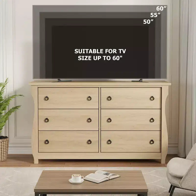 Comò a 6 cassetti per camera da letto, Comò largo 120 cm con cassetti per riporre oggetti, Comò in legno autoportante per soggiorno