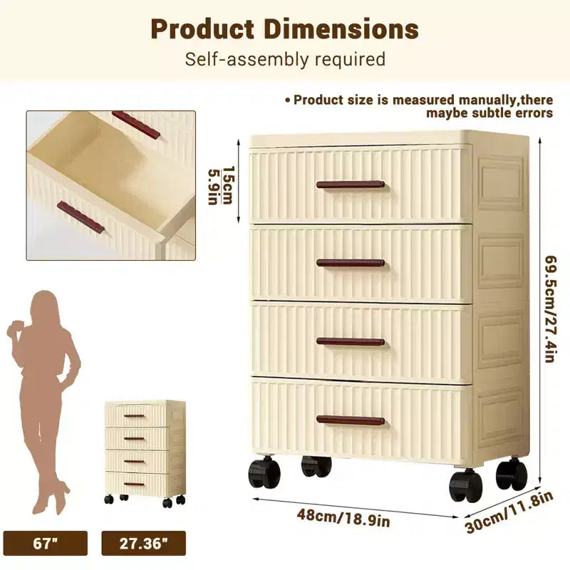 Cassettiera in plastica a 5 ripiani con ruote, Cassettiera alta, Contenitori estraibili per camera da letto, soggiorno, ingresso, corridoio
