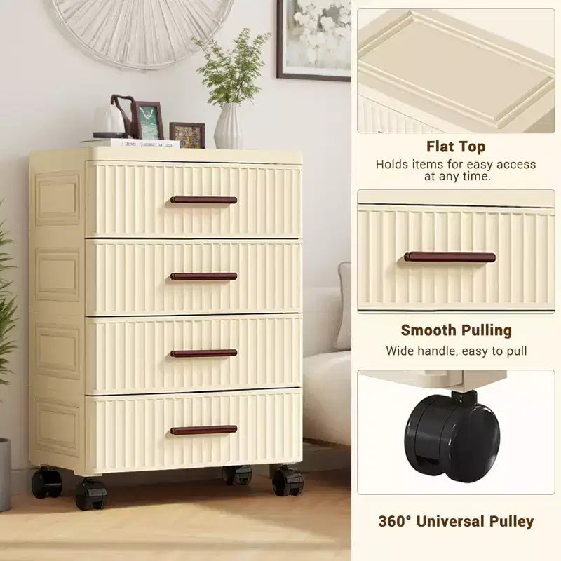 Cassettiera in plastica a 5 ripiani con ruote, Cassettiera alta, Contenitori estraibili per camera da letto, soggiorno, ingresso, corridoio