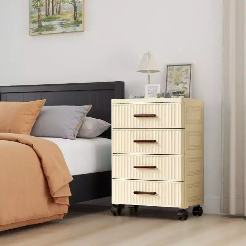 Cassettiera in plastica a 5 ripiani con ruote, Cassettiera alta, Contenitori estraibili per camera da letto, soggiorno, ingresso, corridoio