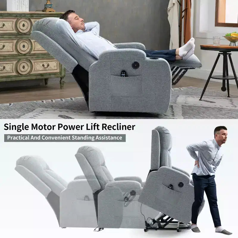 Poltrona reclinabile Power Lift fino a 158 kg, meccanismo di movimento per impieghi gravosi con massaggio a vibrazione a 8 punti e riscaldamento lombare