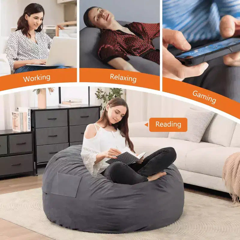 Poltrona Sacco in Schiuma da 120 cm Morbida con Rivestimento Rimovibile Comoda per Adulti Bambini Soggiorno Camera da Letto Dormitorio