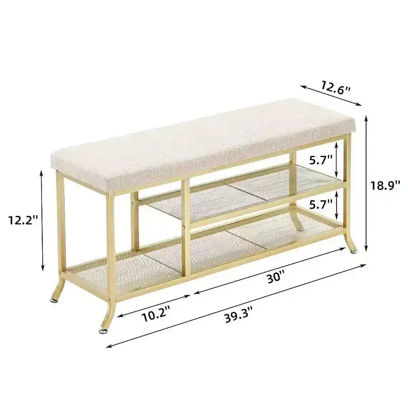Panca scarpiera, scarpiera a 3 livelli per ingresso, porta scarpe con sedile morbido, con telaio in metallo, adatta per soggiorno e corridoio (oro)