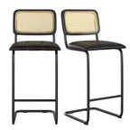 2 sgabelli da bar ad altezza bancone, imbottiti in pelle PU, con schienale in rattan, da 30 pollici, senza braccioli, per isola cucina, colore nero