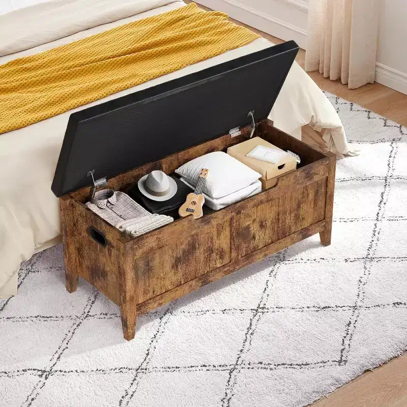 Panca contenitore da 99,4 cm in rattan per ingresso con cuscino, baule contenitore, panca portascarpe, cassapanca per ingresso, soggiorno, camera da letto
