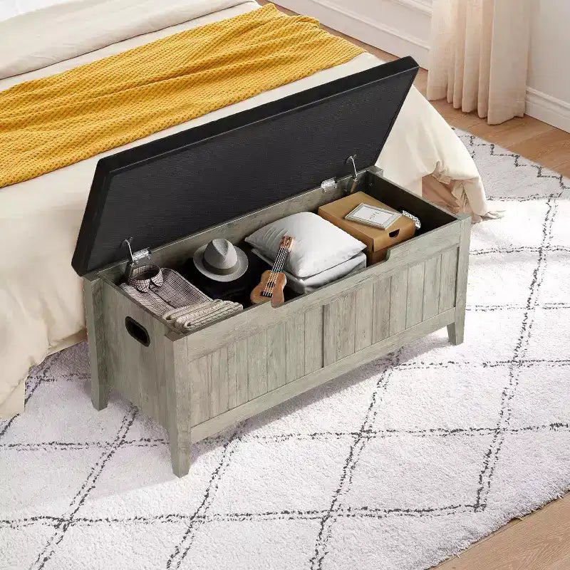 Panca contenitore da 99,4 cm in rattan per ingresso con cuscino, baule contenitore, panca portascarpe, cassapanca per ingresso, soggiorno, camera da letto