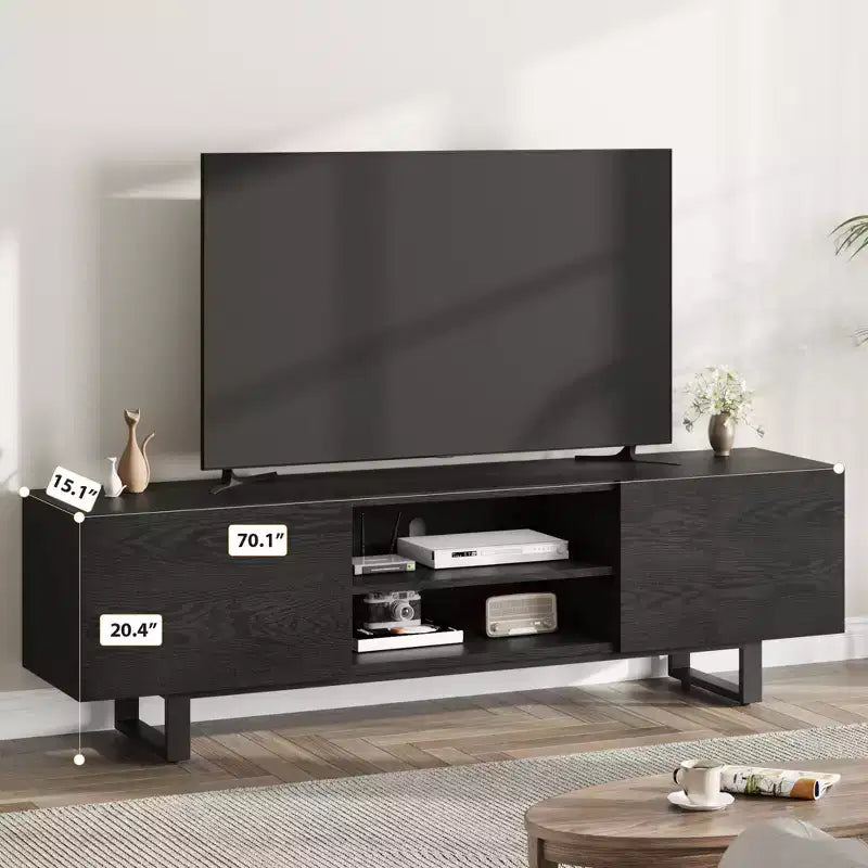 Mobile TV Industriale per 80 Pollici, Centro Intrattenimento Moderno con 2 Cassetti, Mobile Media in Legno con Gambe Robuste per Soggiorno, Nero