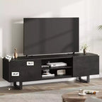 Mobile TV Industriale per 80 Pollici, Centro Intrattenimento Moderno con 2 Cassetti, Mobile Media in Legno con Gambe Robuste per Soggiorno, Nero
