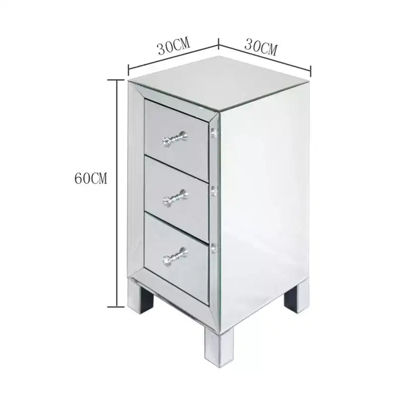 Comodino a specchio con 3 cassetti Comodino moderno elegante Mobiletto contenitore