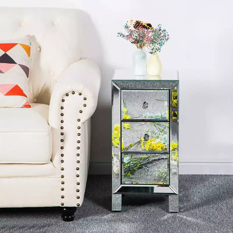 Comodino a specchio con 3 cassetti Comodino moderno elegante Mobiletto contenitore