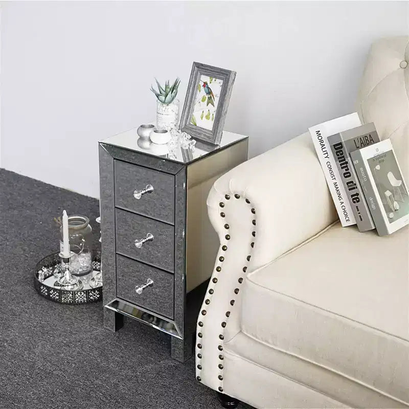 Comodino a specchio con 3 cassetti Comodino moderno elegante Mobiletto contenitore
