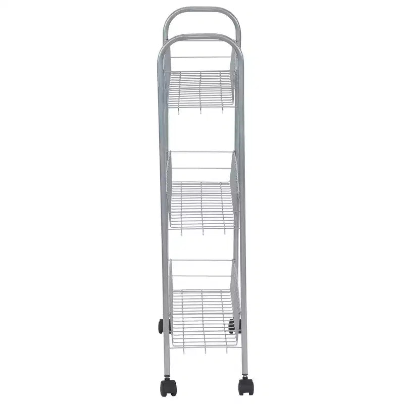 Carrello portatutto sottile, carrello portaoggetti a 3 ripiani con ruote, argento