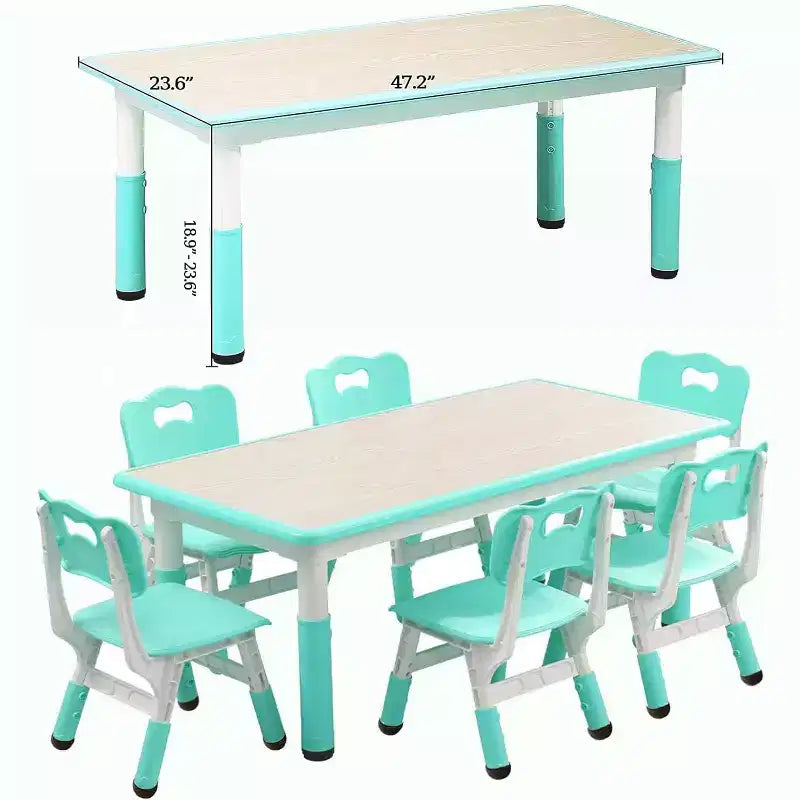 Tavolo per Bambini Regolabile in Altezza da 47 Pollici e Set di 6 Sedie con Gambe Antiscivolo e Organizer, Scrivania con Graffiti