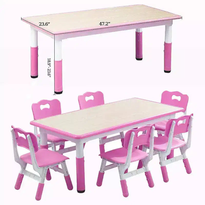 Tavolo per Bambini Regolabile in Altezza da 47 Pollici e Set di 6 Sedie con Gambe Antiscivolo e Organizer, Scrivania con Graffiti