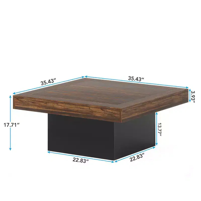 Tavolino da caffè quadrato a LED da 90 cm, Tavolo da salotto rustico industriale con luce regolabile