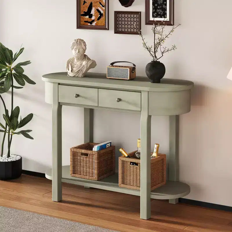 Mobile Consolle Retrò con Design Curvo e Finitura Liscia per Ingressi Soggiorno Corridoi Turchese Grigio
