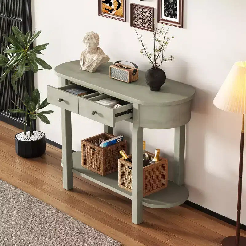 Mobile Consolle Retrò con Design Curvo e Finitura Liscia per Ingressi Soggiorno Corridoi Turchese Grigio