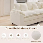 Divano Sezionale a 5 posti in Tessuto Chenille da 269 cm con 2 Pouf