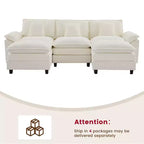 Divano Sezionale a 5 posti in Tessuto Chenille da 269 cm con 2 Pouf