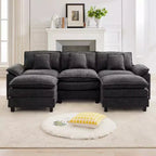 Divano Sezionale a 5 posti in Tessuto Chenille da 269 cm con 2 Pouf