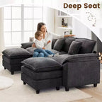 Divano Sezionale a 5 posti in Tessuto Chenille da 269 cm con 2 Pouf