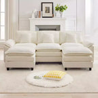Divano Sezionale a 5 posti in Tessuto Chenille da 269 cm con 2 Pouf