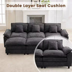 Divano Sezionale a 5 posti in Tessuto Chenille da 269 cm con 2 Pouf