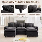Divano Sezionale a 5 posti in Tessuto Chenille da 269 cm con 2 Pouf