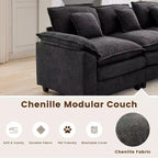 Divano Sezionale a 5 posti in Tessuto Chenille da 269 cm con 2 Pouf