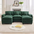 Divano Sezionale a 5 posti in Tessuto Chenille da 269 cm con 2 Pouf