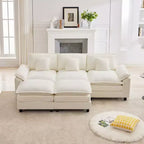 Divano Sezionale a 5 posti in Tessuto Chenille da 269 cm con 2 Pouf