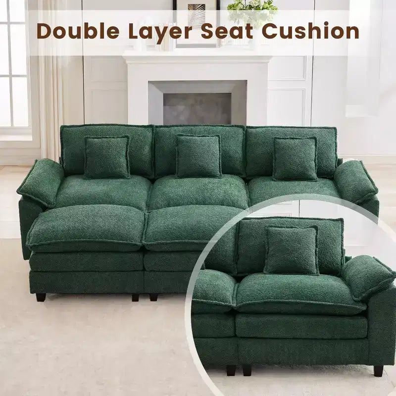 Divano Sezionale a 5 posti in Tessuto Chenille da 269 cm con 2 Pouf