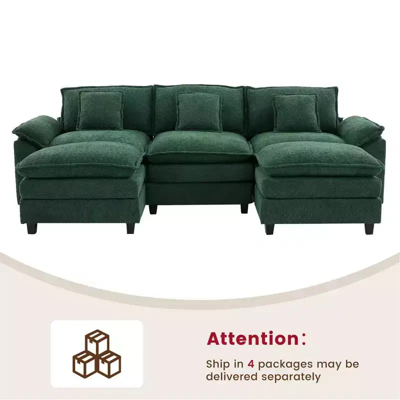 Divano Sezionale a 5 posti in Tessuto Chenille da 269 cm con 2 Pouf
