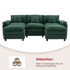 Divano Sezionale a 5 posti in Tessuto Chenille da 269 cm con 2 Pouf
